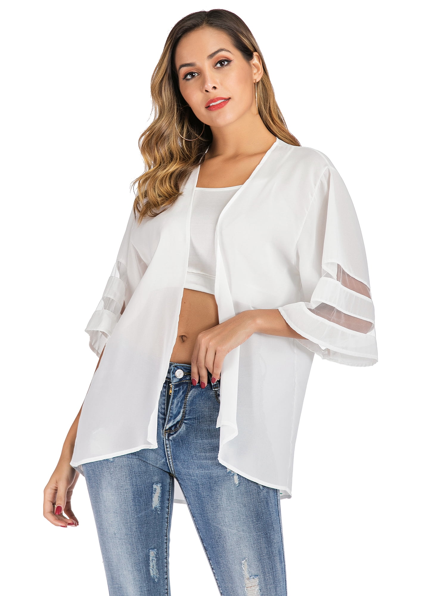 DODOING DODOING Women's Fashion Cardigan Open Front 3/4 Sleeve Loose