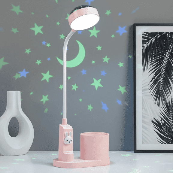 Meilimei Bright Dimmable Eye-Caring Desk Lamp with Projection Function and Pen Holder,3 Brightness Levels,for Home Office Dorm Room Essentials