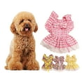 thumbnail image 1 of Trayknick 1 Ensemble Pet Princesse Robe Patchwork Accrocheur Comfortable Doux Col Carré Robe jusqu'à Manches à Volants Plaid Impression Chiot Chien Jupe Animal de Compagnie Bowknot Collier Animaux de Compagnie Fournitures Rose Chaud, 1 of 13