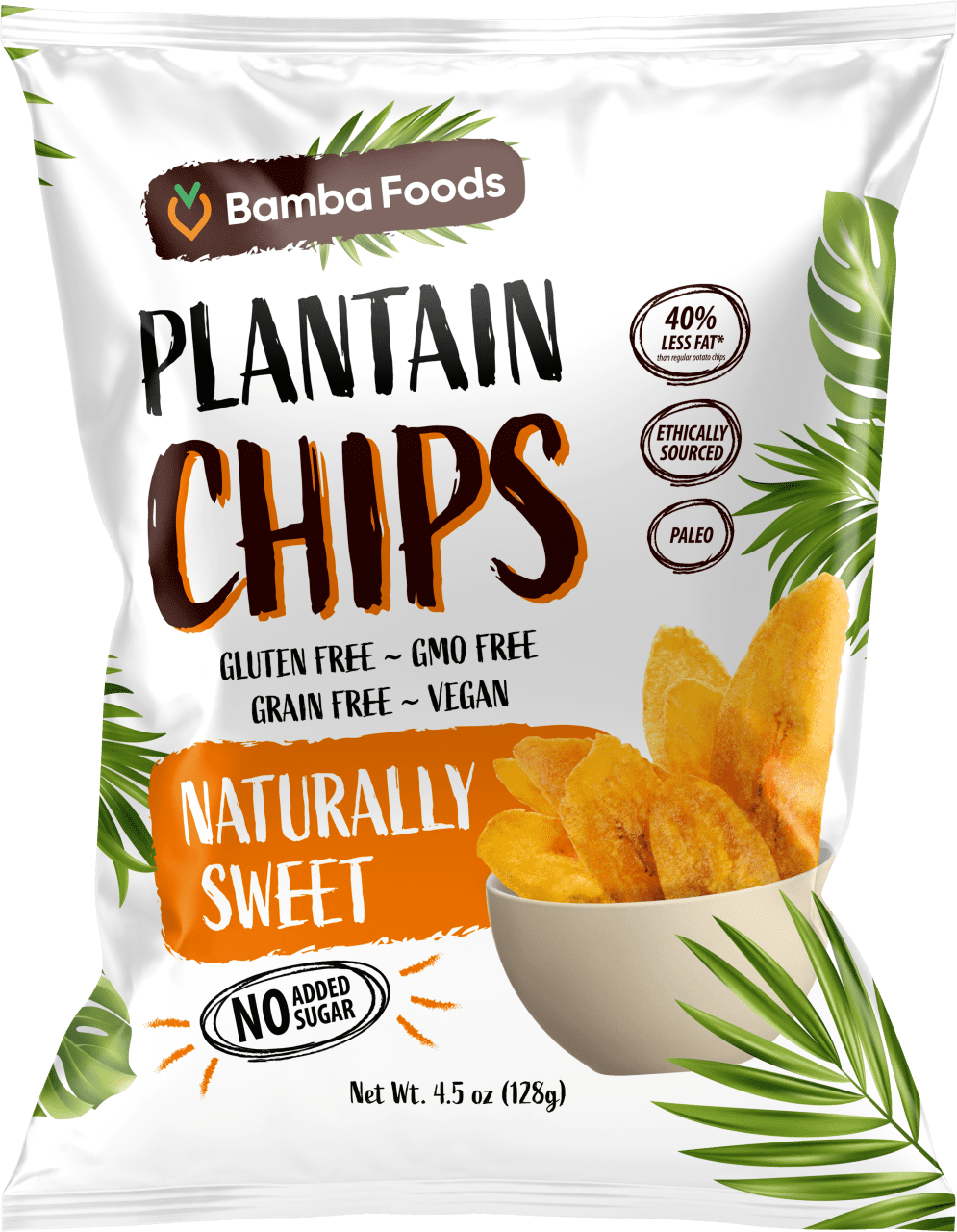 Bamba Foods Naturally Sweet Plantain Chips 4.5 oz (128g), Pack of 24