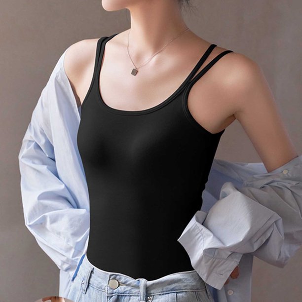 Blusa de poliéster para mujer, de moda, informal, de color liso, con tirantes, almohadillas para el pecho y la espalda, chalecos y tops moldeadores.