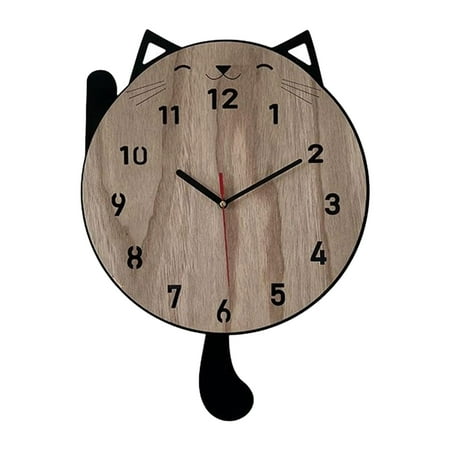 Wall Clock Cat Decorative Clock Pendulum Wall Clock with a Cute Swinging Tail for Kids Room Bedroom Decor