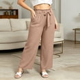 thumbnail image 5 of VEKDONE Plus Size Wide Leg Pants for Women Elastic Waist Drawstring Long Pants Summer Loose Fit Lightweight Daily Office Pants with Pockets Beige XXXL, 5 of 6