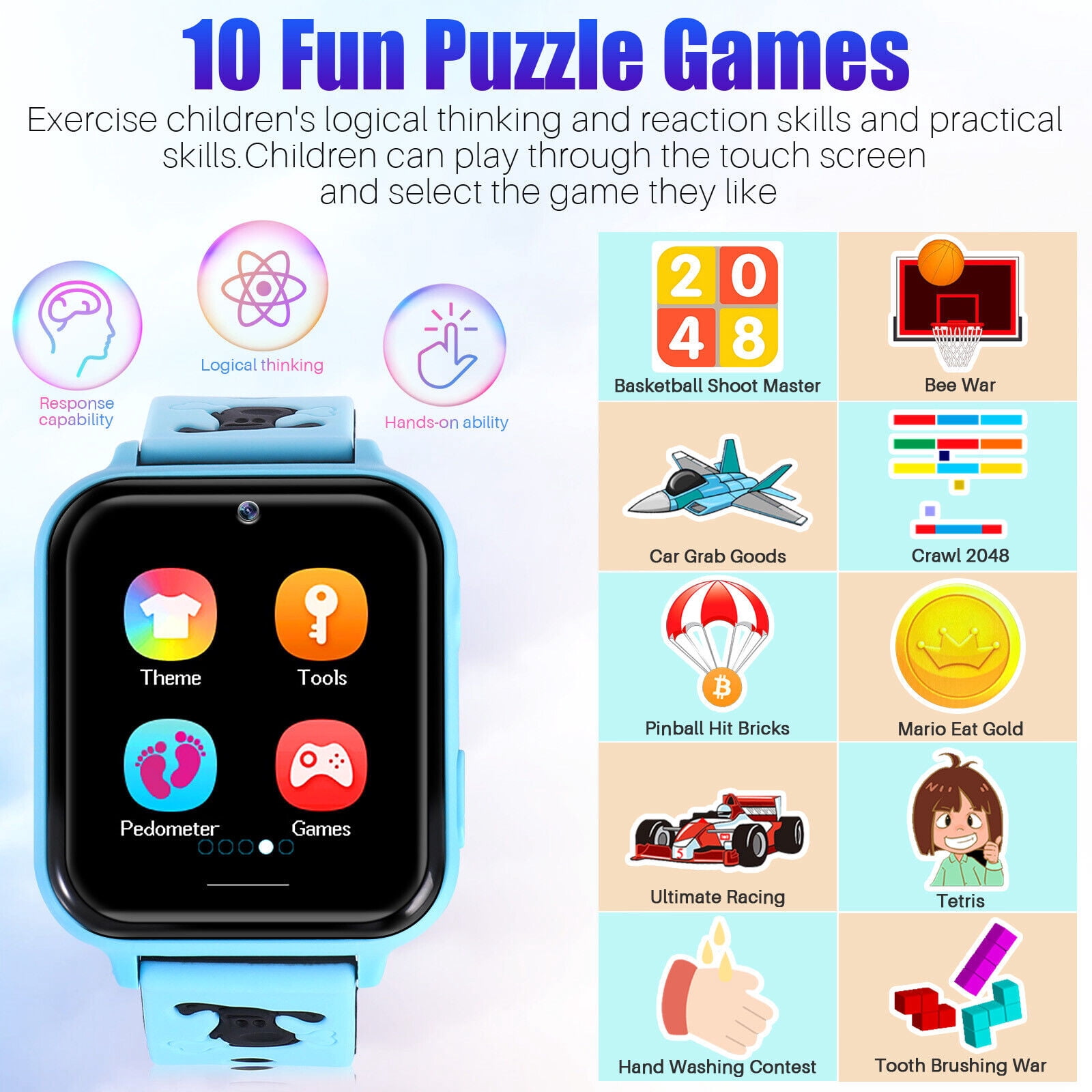 Topchances Kids Smartwatch 1.44mm Blue Plastic Case with Blue Cartoon Band