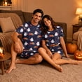 thumbnail image 4 of Halloween Sleepwear, Halloween Couple Matching Pajamas Set, Navy Ghost Pumpkin Star Short Sleeve Loungewear, Crop Top & Shorts Sleepwear, Soft Cozy Spooky Holiday Nightwear for Summer & Home Wear, L, 4 of 6