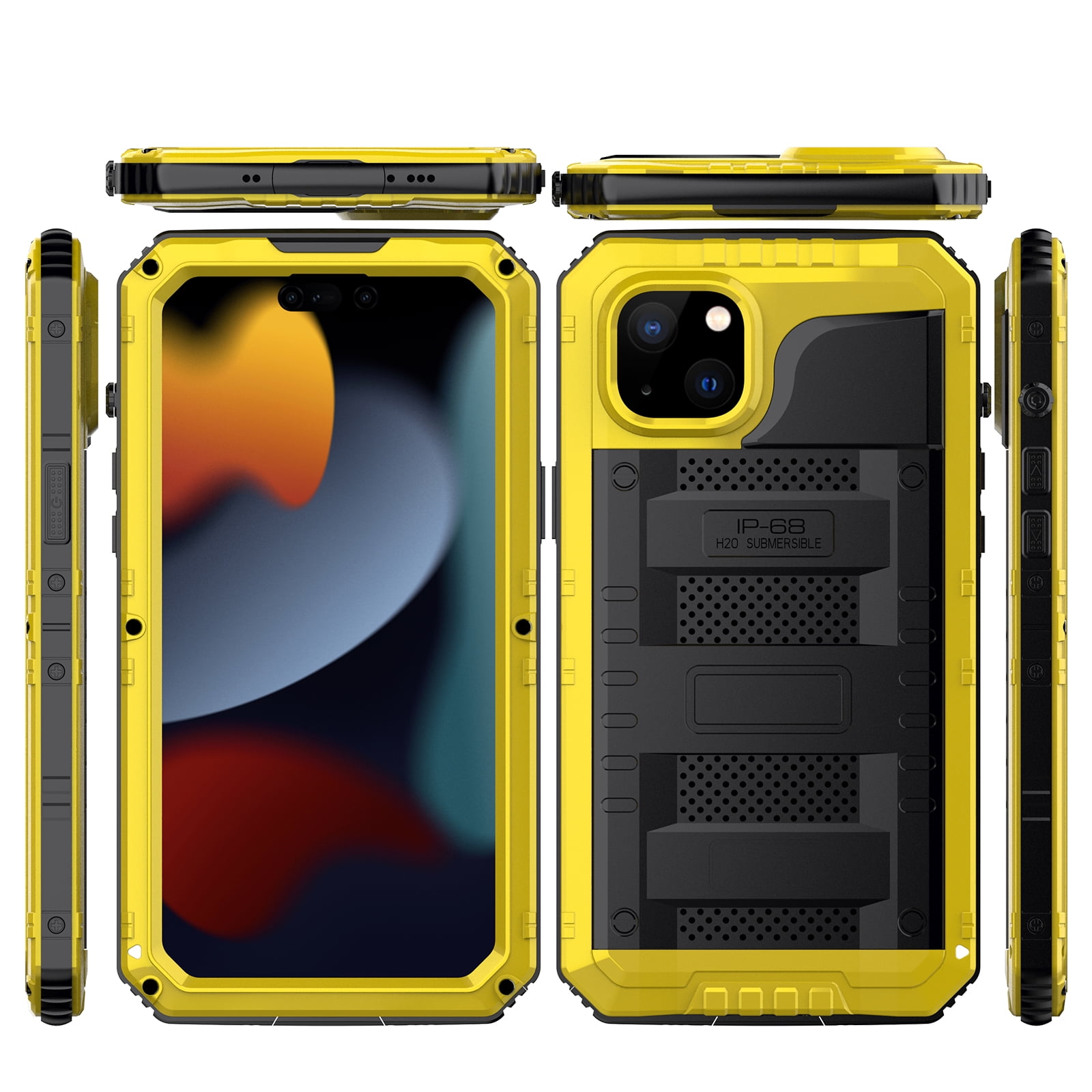 for iPhone 11 Case, Military Grade IP68 Waterproof Dustproof Shockproof Full Body Sealed Underwater Case with Built-in Screen Protector Heavy Duty Metal Rugged Defender Phone Case,Yellow