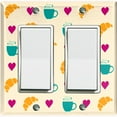 thumbnail image 1 of Metal Light Switch Wall Plate Outlet Cover (Coffee Espresso Mocha Cup Heart Croissant Pattern Beige - Double Rocker), 1 of 2