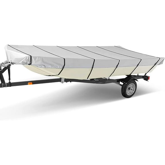 PET-U Heavy Duty 600D Boat Cover - Marine Grade Polyester Trailerable Boat Cover for Jon Boats 18ft, Gray