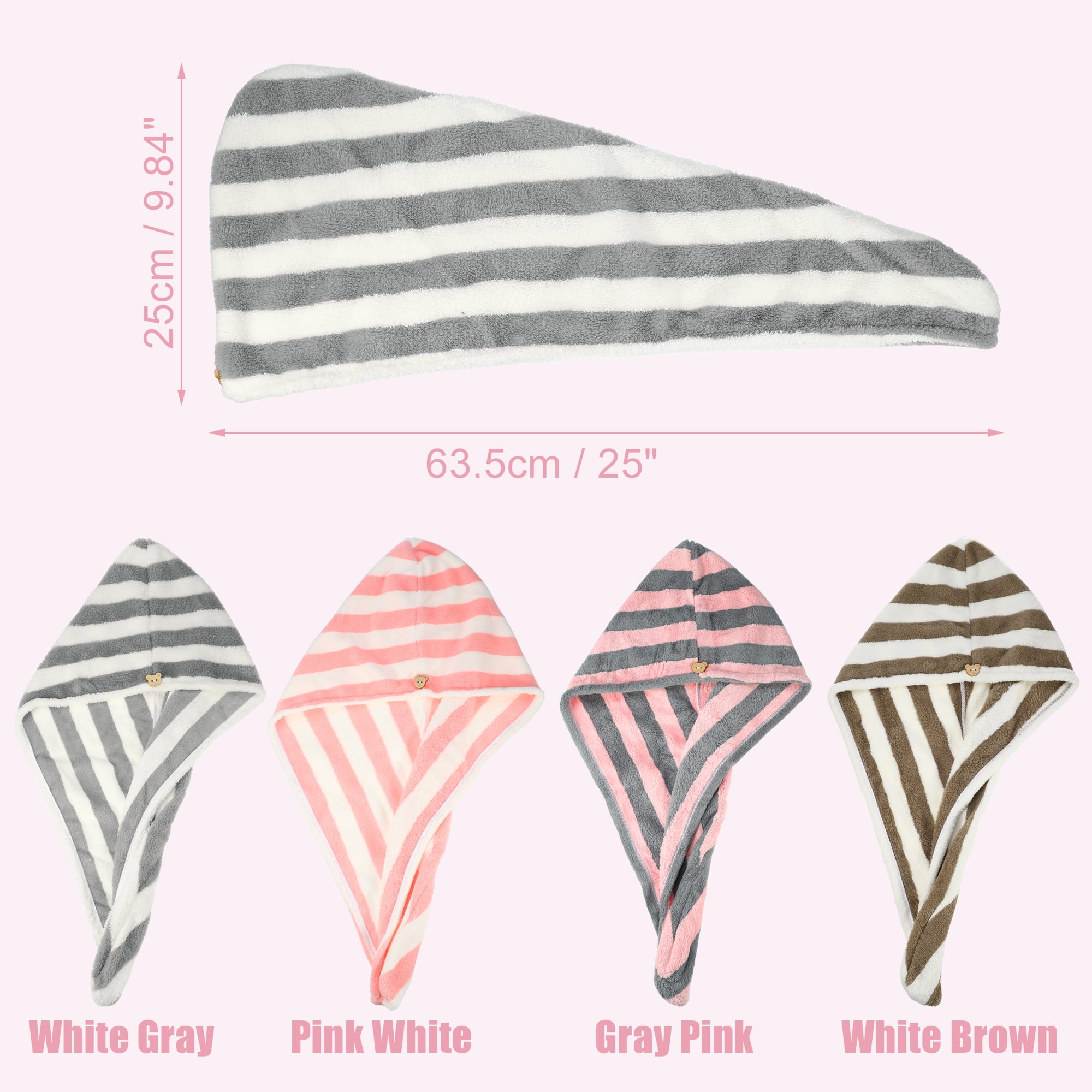 Unique Bargains 3 Pcs Lightweight Strong Absorbent Hair Drying Towel Pink White Gray