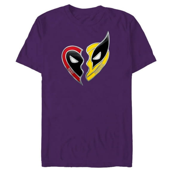 Marvel Studios Deadpool & Wolverine Best Friends Heart Charm- Short Sleeve Blended T-Shirt for Adults - Customized-Purple