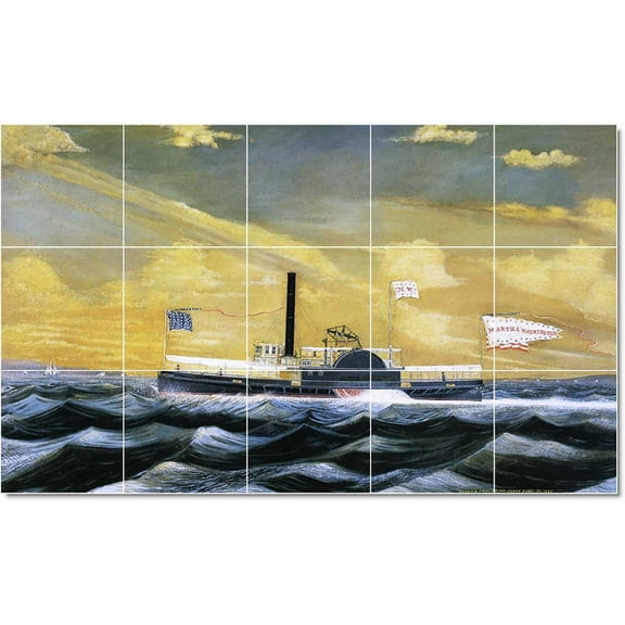 Ceramic Tile Mural-James Bard Ships Tile Mural Traditional House Construction. 21.25" w x 12.75" h using (15) 4.25 x 4.25 ceramic tiles