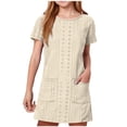 thumbnail image 2 of Spazoro Girls Eyelet Shift Dress with Front Pockets, Breathable Crew Neck Summer Short Sleeve Casual A-Line Dresses Khaki Size 6, 2 of 8