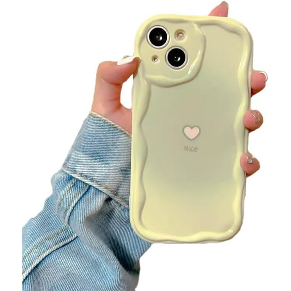Gradient Halo Dyeing Love Heart Wavy Frame Phone Case Compatible with iPhone Case (Green,iPhone 12 Mini)