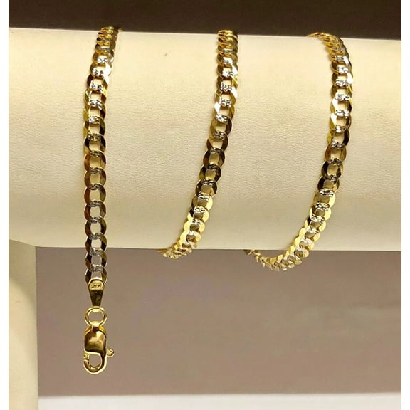 14K Gold 3.6mm White Pave Curb Chain