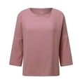 thumbnail image 4 of oqasdz Sweaters for Women Round Neck Cotton Linen Solid Color Thin Long Sleeve Breathable Fall Retro Fashion Tops Casual Cozy Soft, 4 of 6