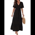 thumbnail image 3 of Vestido Bohemio de Lunares para Mujer, de Verano, con Cuello en V, Corta, y Fluido, para Invitada A una Boda en la Iglesia Negro S, 3 of 8