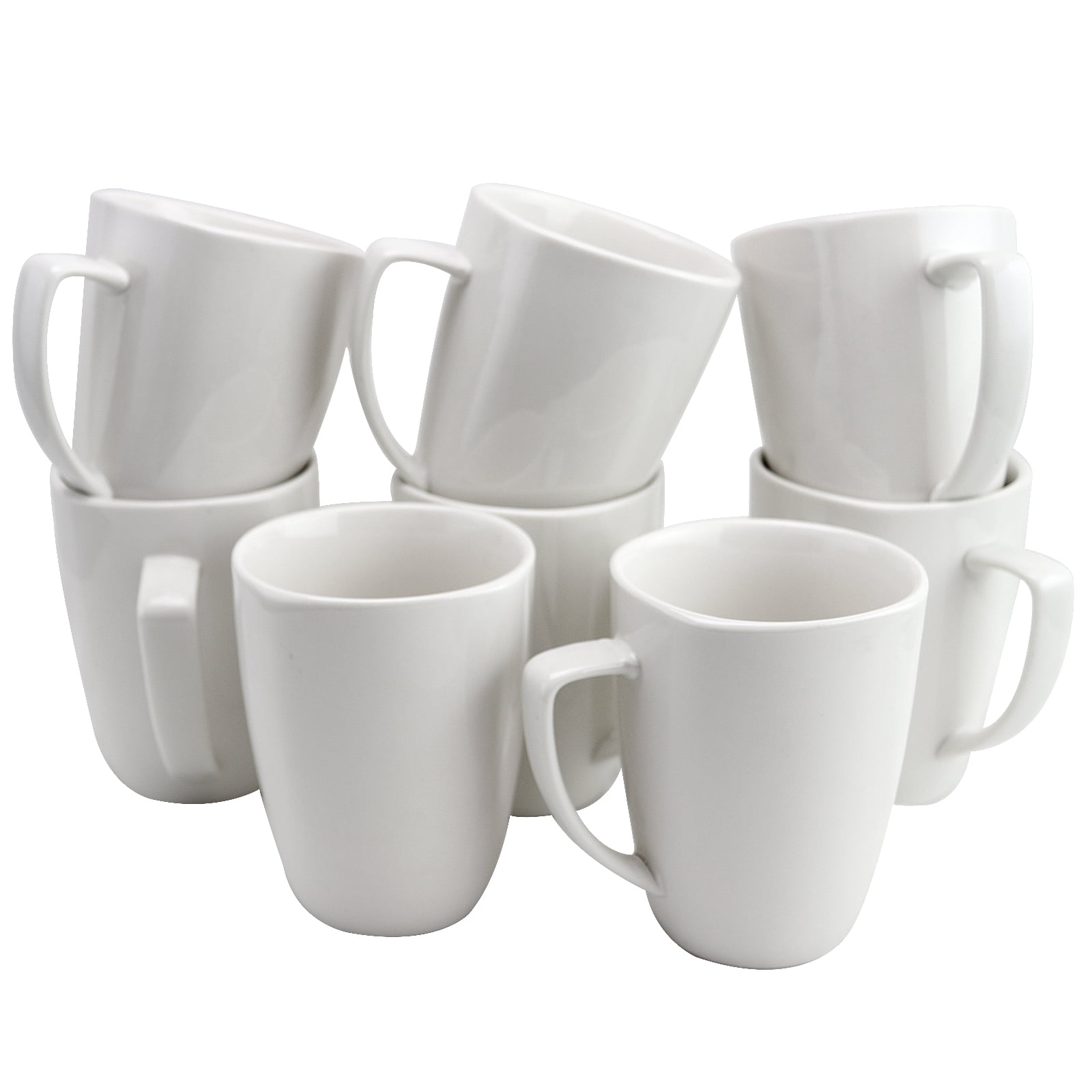 Bruntmor 14 Oz Ceramic Coffee Mugs Set of 6 Ribbed Design Mugs For Tea White 
