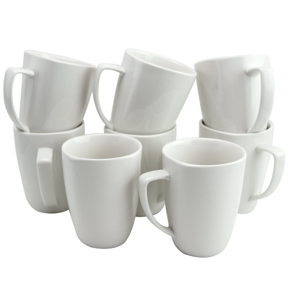Gibson Zen Buffetware 12 oz. Square Ceramic Mug Set in White, Set of 8