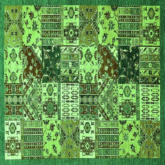 Ahgly Company Indoor Square Southwestern Green Country Area Rugs, 4' Square