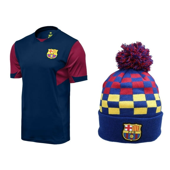 Icon Sports Men FC Barcelona Official Soccer Jersey and Beanie Combo 38 - Small