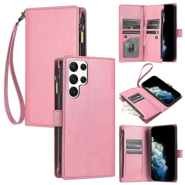Funda tipo cartera de PU para Samsung S22 Ultra con cordón, ranura para múltiples tarjetas, protección total, estilo retro, PU+TPU