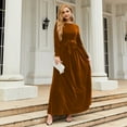 thumbnail image 4 of IDOPIP Fall Winter Velvet Dress for Women Long Sleeve Round Neck Maxi Dress with Belt Cocktail Gown, 4 of 7