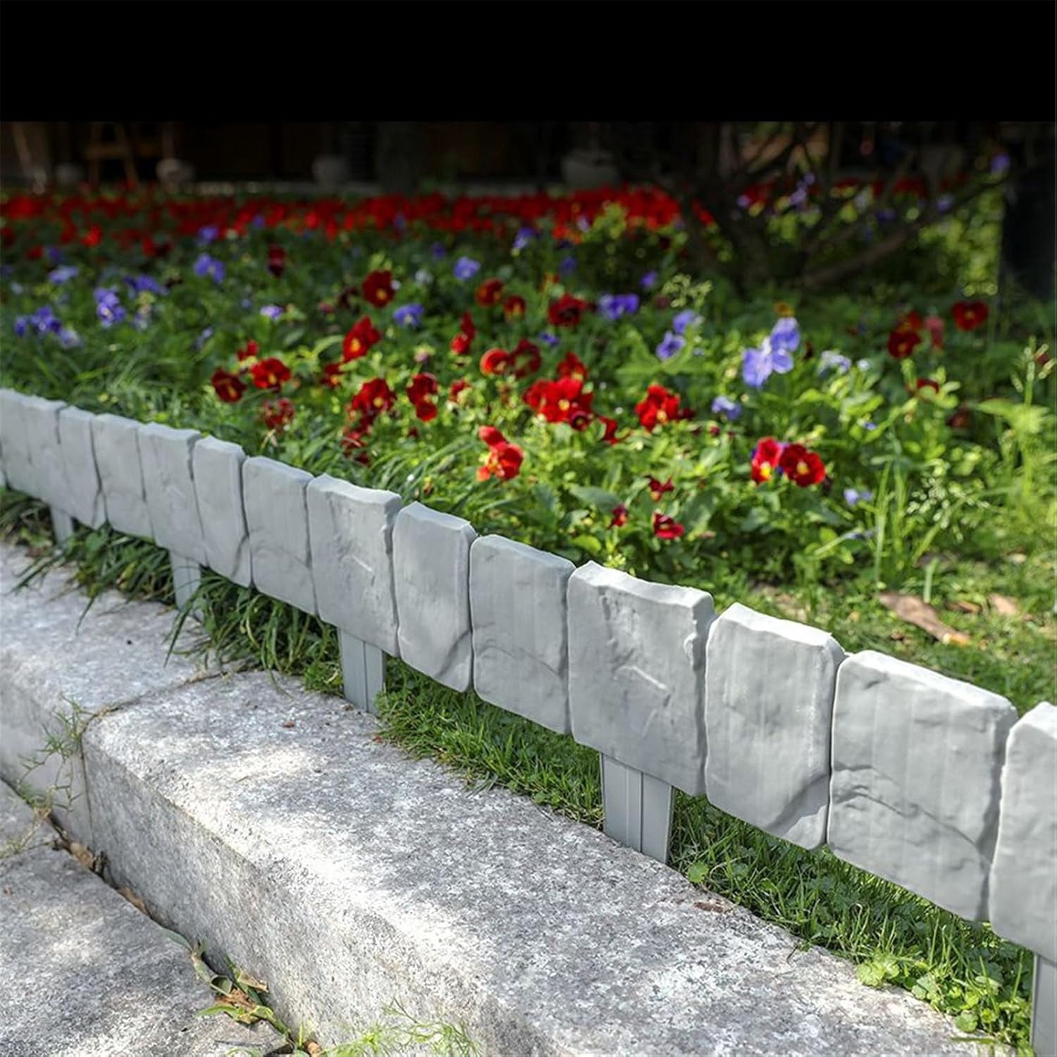 Imitation Stone Garden Fence,Stone-Like Garden Edging Border,Stone Landscape Edging,Landscape Decor Decorative Panels Flower Bed Path Lawn Outdoor Picket Yard Grass Edge (White, 1PC)