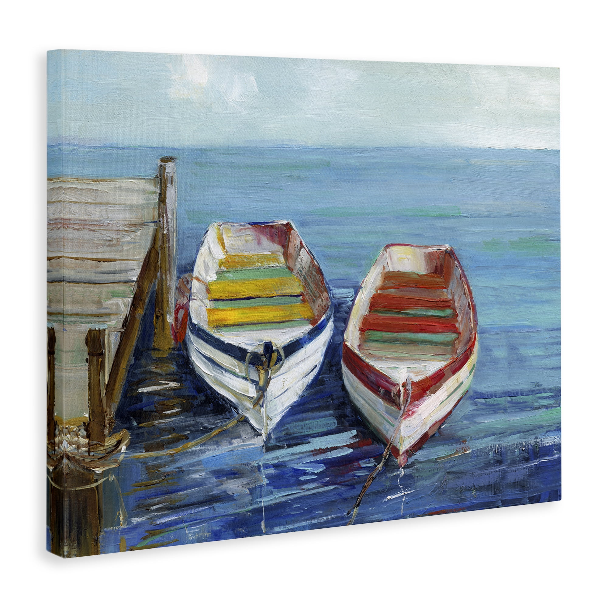 Stupell Industries Twin Boats by Dock Nautical & Beach Painting Wrapped Canvas Art Print Wall Art, 20 x 16