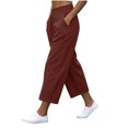 thumbnail image 4 of Usloyux Women's Straight Leg Capri Pants Elastic Waist with Pockets Casual Loose Fit Trousers for Summer Beach Party Bottoms, Wine L, 4 of 8