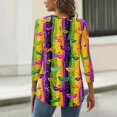 thumbnail image 4 of Womens Mardi Gras Top 3/4 Sleeve Carnival Shirt, Casual Crewneck Blouse for 2026 Carnival Party Outfit, 4 of 5