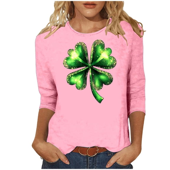 Ruimatai Women's St. Patrick's Day T-Shirt Casual Printed Pullover Top 3/4 Sleeve Round Neck Comfortable Holiday Party Wear