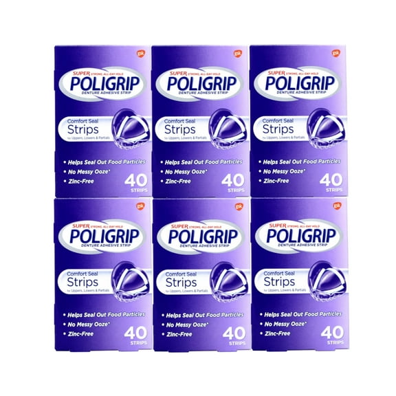 Super PoliGrip Denture Adhesive, Comfort Seal Strips 40 ea (Pack of 6)