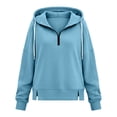 thumbnail image 6 of Hoodies for Women Oversized Quarter Zip V-Neck Fall Top Casual Long Sleeve Atheltic Workout Drawstring Hooded Pullover Sweatshirt, 6 of 6