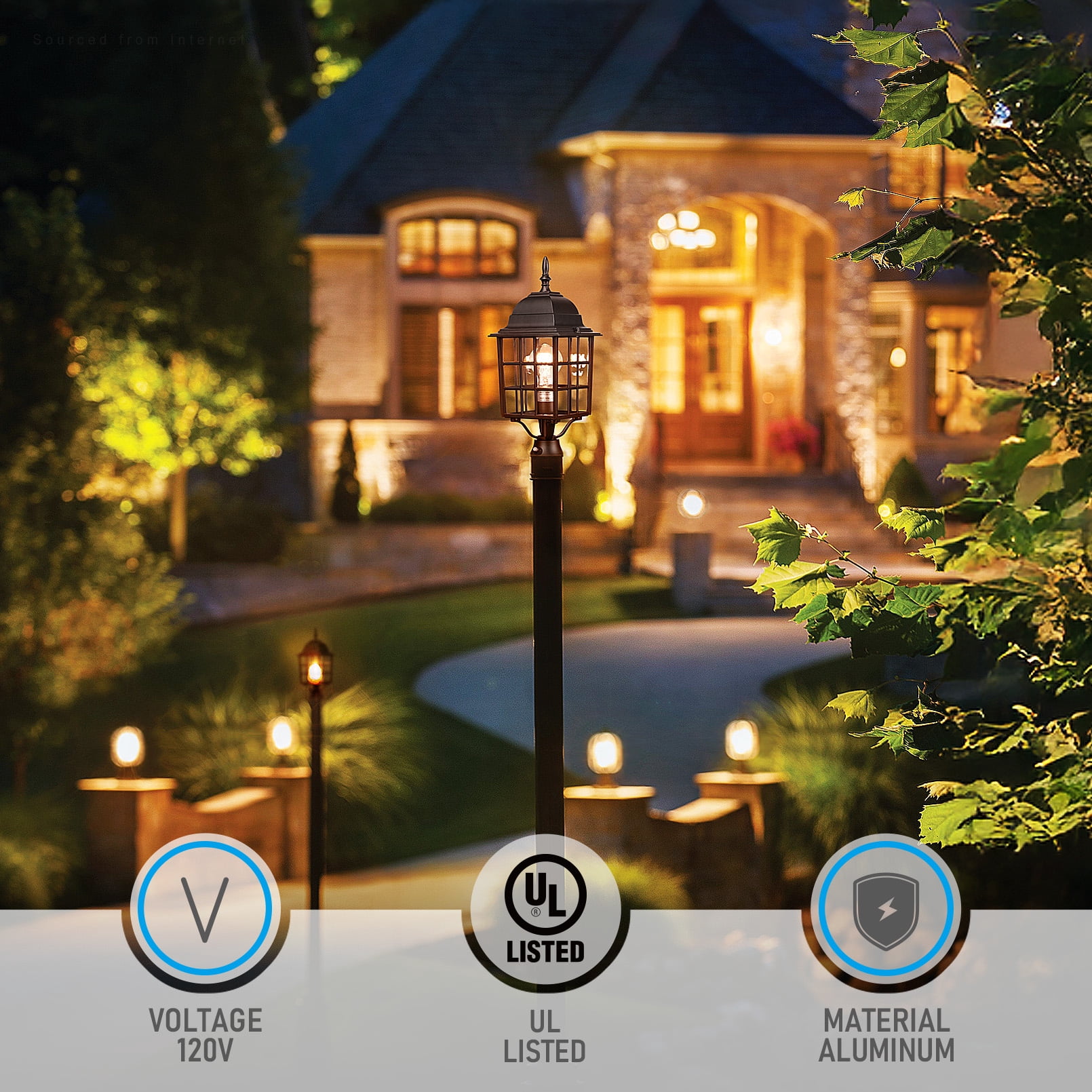 2 Pack Dusk to Dawn Outdoor Post Lantern, 17 Inch Grid Pillar Light with Pier Mount Base, E26 Base, Black