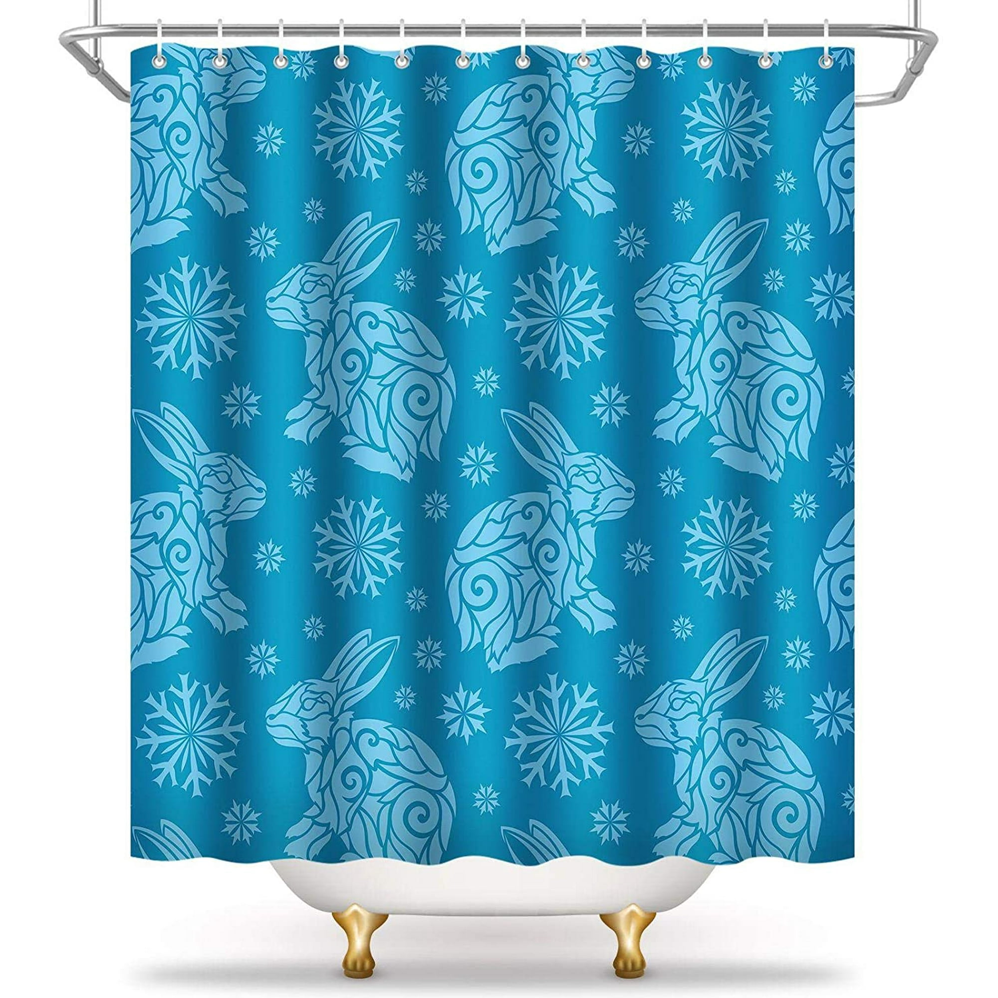 Rabbit Shower Curtain Liner Blue, Bunny Shower Curtain Liner