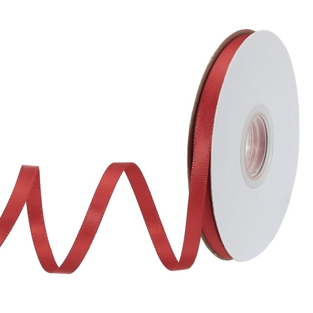 Uxcell Satin Ribbon Grosgrain Solid Silk Wedding Bouquet Ribbon for Valentine's Day Gift Wrapping Cake Box Bows Burgundy Red-1/4" x 25 Yard