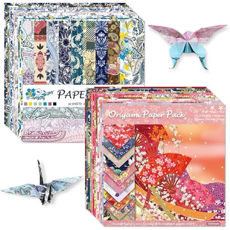 Origami Paper Kit Dobule Sided 100 Sheets 100 Colors 6 Inch Japanese Chiyo Square Easy Fold Arts Crafts DIY Handwork Origami Papers Beginner Sakuras Baroque