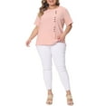 thumbnail image 2 of Blusa de mujer de talla grande Agnes Orinda, de manga corta, cuello redondo, de algodón y lino, camiseta 4X en color rosa, 2 of 6