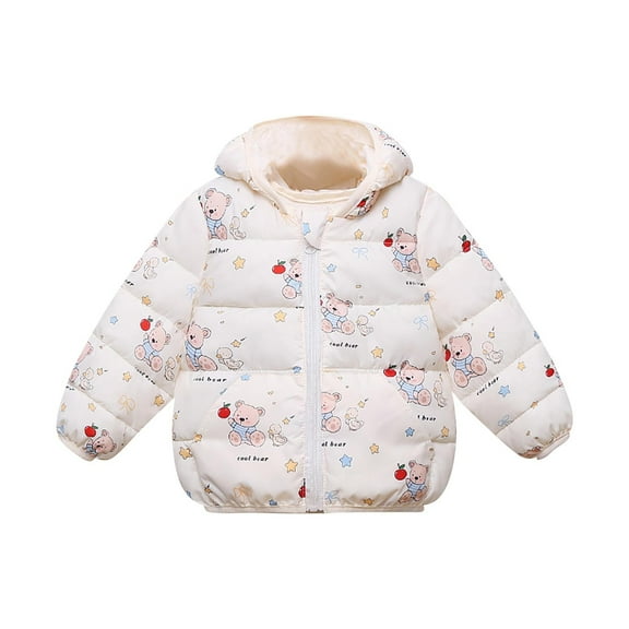 Cethrio Girls Winter Coats, Zip up Hooded Thermal Windproof Puffer Jacket Beige Size 5-6 T