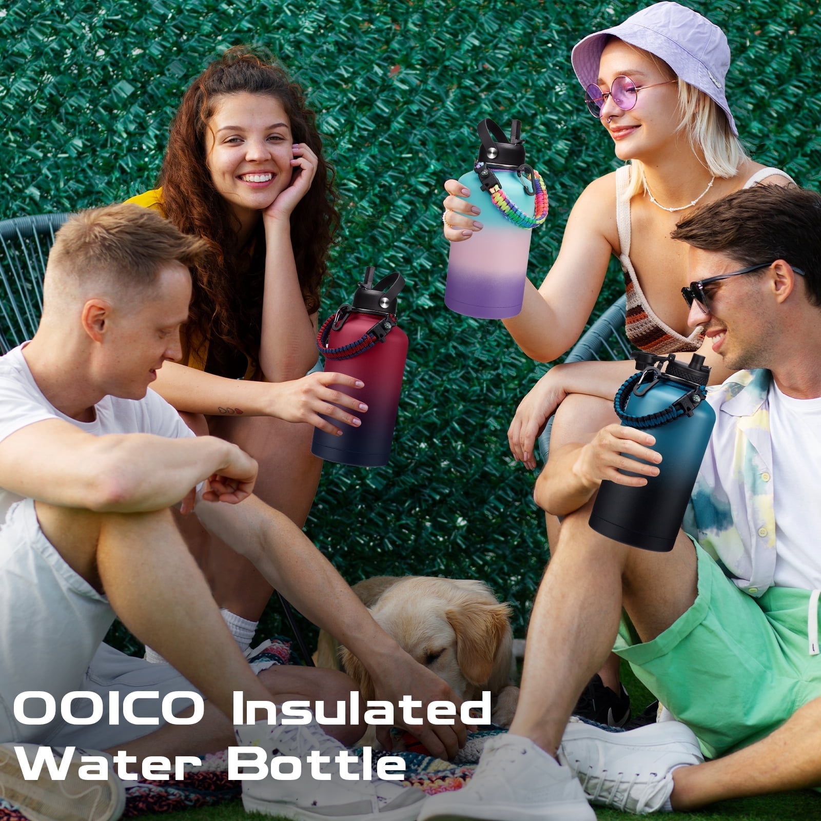 64oz Insulated Water Bottle with Straw & Spout Lids, Half Gallon Stainless Steel Water Jug, Leakproof Metal Water Bottle, Keeps Cold 48H & Hot 24H, Wide Mouth for Gym & Outdoor