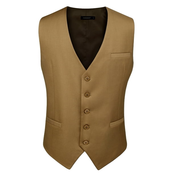 HISDERN Men's Green Gilets Formeel Bruiloft Gilet Effen Kleur Classic Zakelijk Feest Tuxedo Suit Vest met Stijlvolle Zakken Regular Fit L