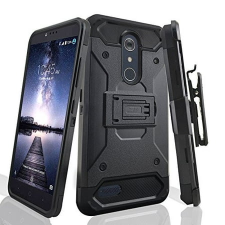 ZTE ZMax Pro Case, ZTE Grand X Max 2 Case, ZTE Imperial Max / ZTE Max Duo LTE Heavy Duty[Built-in Kickstand] Belt Clip Holster / Rugged Triple Layer Protection - Black