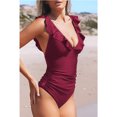 thumbnail image 4 of Women's V Neck One Piece Swimsuit Ruffled Lace Up Swimwear, 4 of 6