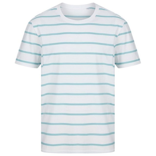 Front Row - Camiseta de Rayas para Hombre (Blanco, Azul Duck Egg)