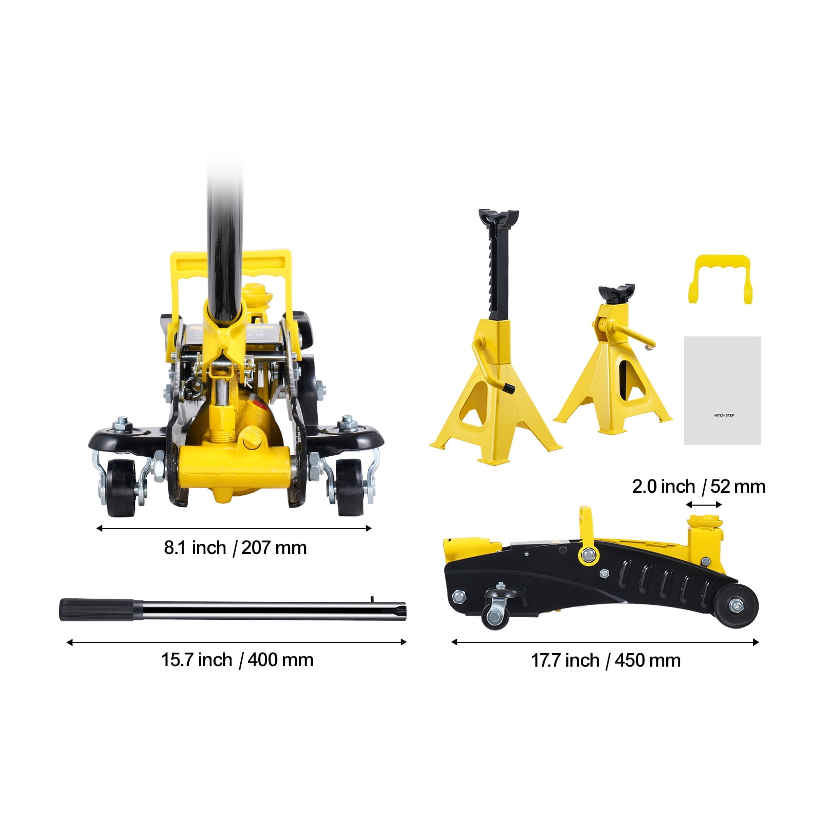 KFFKFF  Low Profile Floor Jack,2 Ton Durable Iron Hydraulic Car Lift, Includes Jack Stands, Efficient Single Piston Quick Pump, Lifting Height 4.6"-12.8"