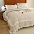 thumbnail image 2 of Bedding Duvet Cover With Pillowcase Set Washed Cotton Ruffle Edge Khaki Twin Size, 2 of 4