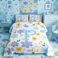 thumbnail image 2 of Meiyoeat Cute Daisy Letter P Full Size Comforter Sets 3 Pieces for Girls Toddlers, Floral Initial Bedding Sets for Daily, Light Blue Yellow White, 2 of 6