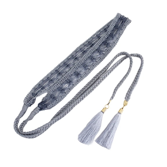 SWSMCLT Women's Metal Braided Belt Fringe Rope Tie Belts for Dress Braided Holeless Woven Medium Boho Bohemian Slim Date Night Tassel Cute Spring Grey One Size