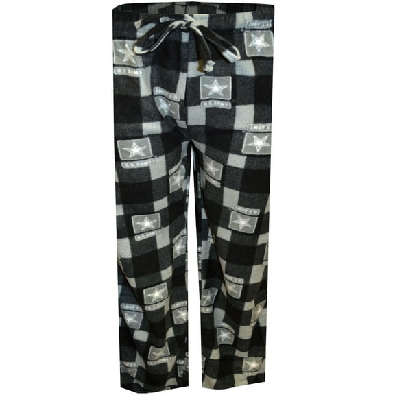 Bronze Eagle Mens US Army Black and Gray Plaid Fleece Lounge Pant (Medium)