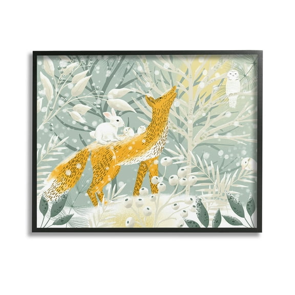 Stupell Industries Winter Forest Animals Animals & Insects Painting Black Framed Art Print Wall Art, 14 x 11